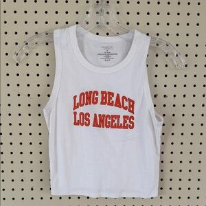 Graphic White Tank Top with Orange Text